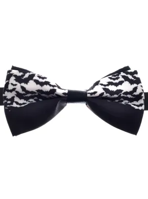 Spooky Bat Print Black and White Halloween Bow Tie
