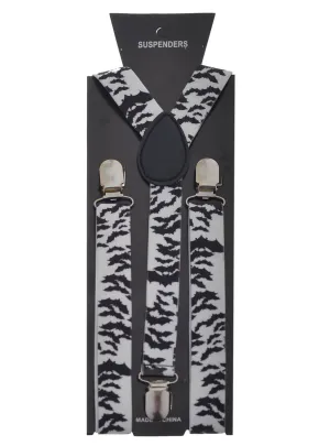 Spooky Bat Print Black and White Halloween Suspenders