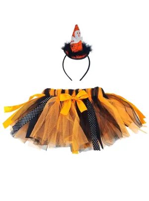 Spooky Black and Orange Girls Witch Tutu Costume Set