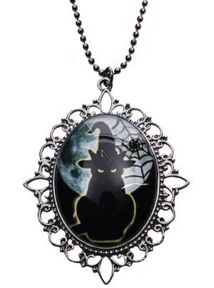 Spooky Black Cat Cameo Halloween Costume Necklace