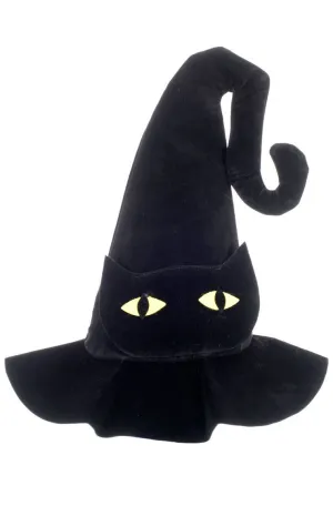 Spooky Black Velvet Cat Eye Witch Hat