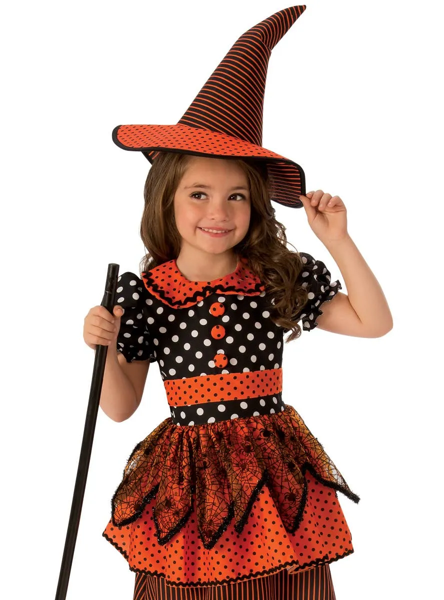 Spooky Girls Polka Dot Witch Halloween Costume