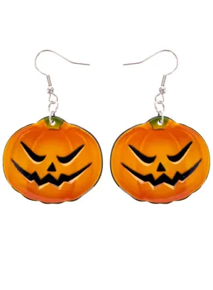Spooky Orange Jack o Lantern Halloween Costume Earrings