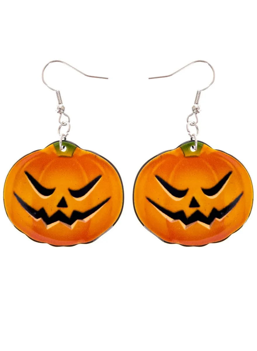 Spooky Orange Jack o Lantern Halloween Costume Earrings