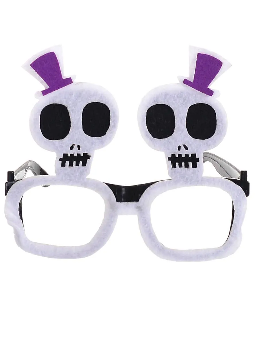 Spooky White Felt Skeleton Halloween Costume Glasses
