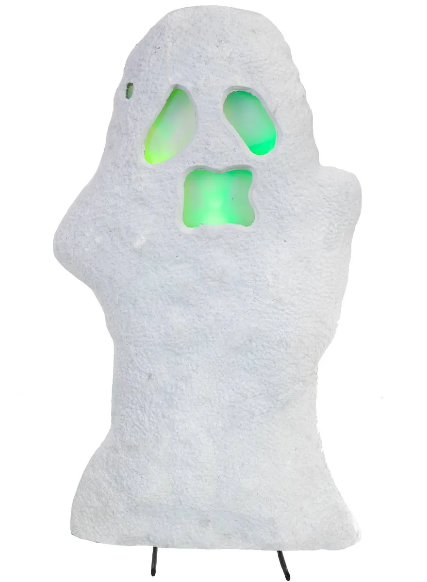 Spooky White Ghost Gravestone with Light Up Face Halloween Decoration
