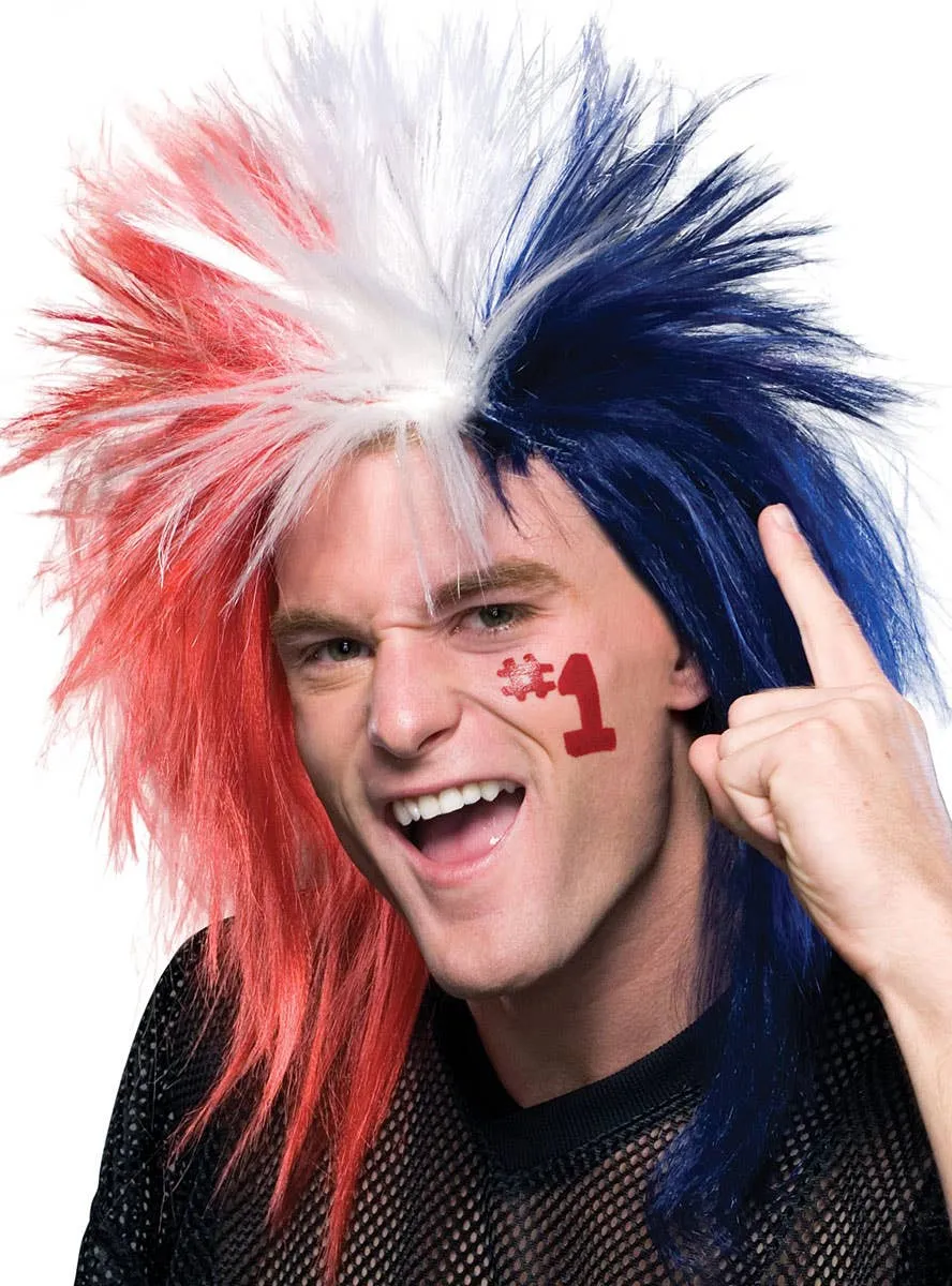 Sports Fanatic Red White And Blue Mens Costume Wig