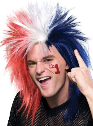 Sports Fanatic Red White And Blue Mens Costume Wig