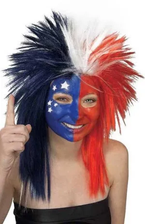 Sports Fanatic Red White And Blue Womens Costume Wig