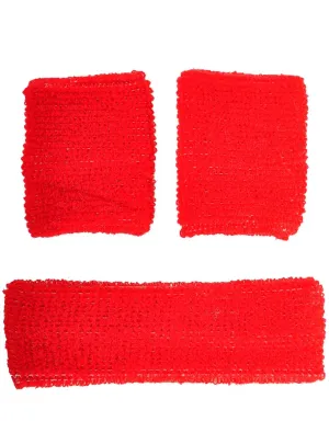 Sporty Red Wrist and Head Sweatbands Set