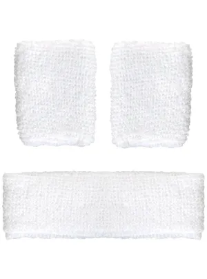 Sporty White Wrist and Head Sweatbands Set