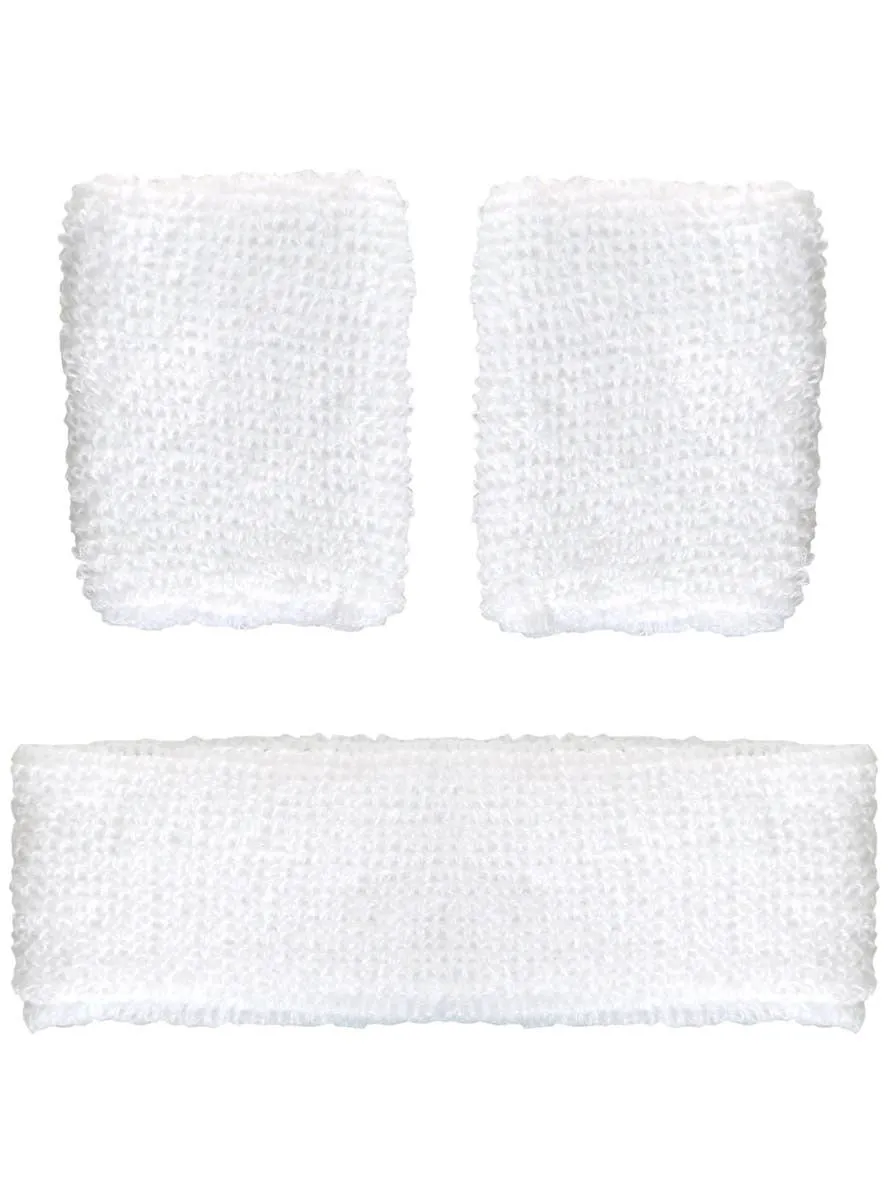 Sporty White Wrist and Head Sweatbands Set