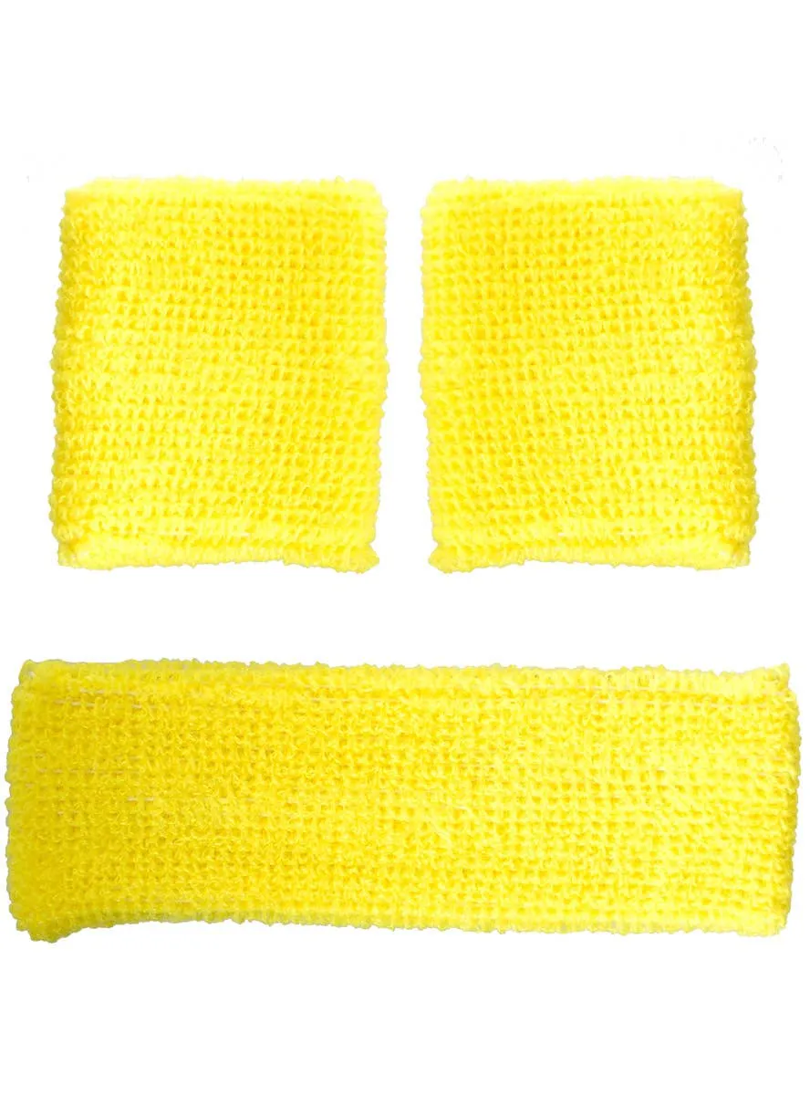 Sporty Yellow Wrist and Head Sweatbands Set