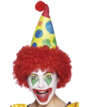 Spotted Clown Costume Hat With Red Hair