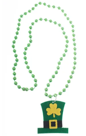 St Patrick's Day Green Beaded Necklace With Leprechaun Hat