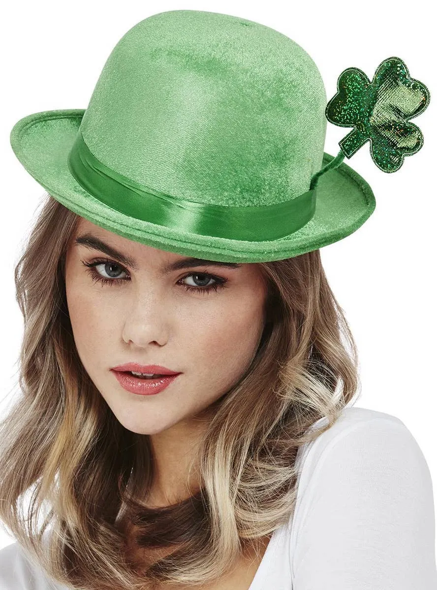 St Patrick's Day Lucky Clover Green Bowler Costume Hat