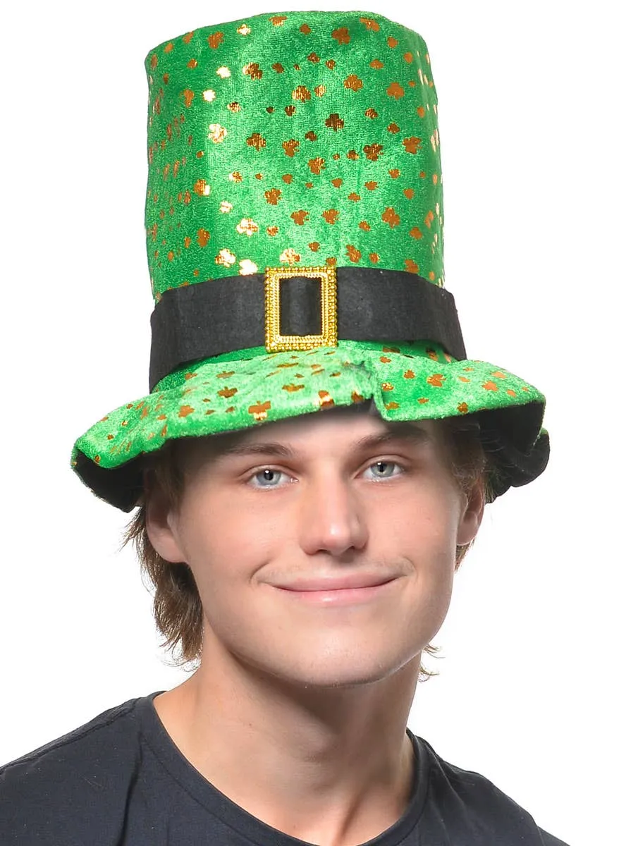 St Patrick's Green and Gold Clover Plush Novelty Hat
