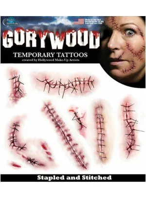 Stapled and Stitched Halloween Temporary Tattoo FX