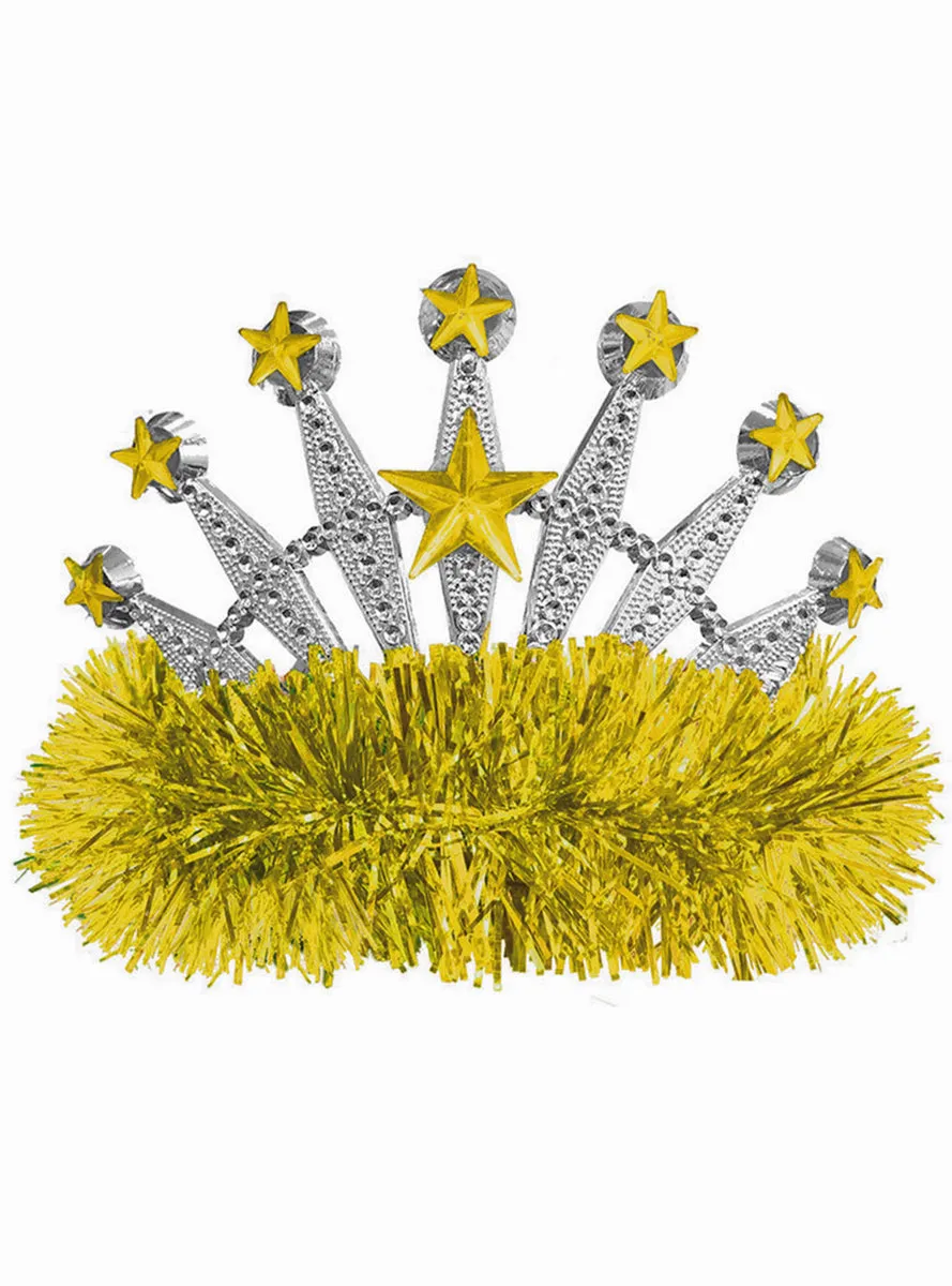Star Pattern Yellow Tinsel and Silver Costume Tiara