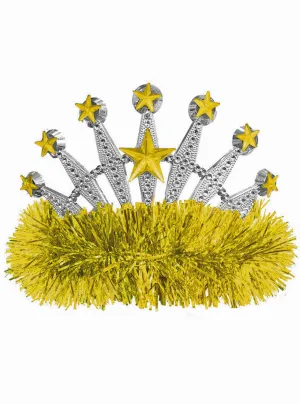 Star Pattern Yellow Tinsel and Silver Costume Tiara