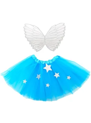 Starry Blue and Silver Tutu and Angel Wings Costume Set