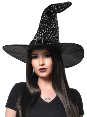 Starry Curved Black Witch Halloween Costume Hat