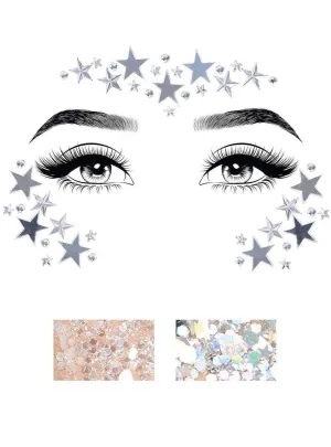 Starry Eyed Silver Stars Stick On Face Jewels and Body Glitter
