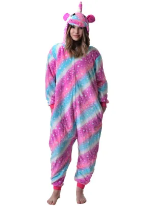 Starry Pink and Blue Striped Unicorn Adults Costume Onesie
