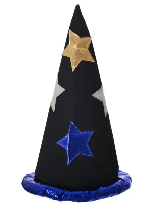 Starry Tall Black and Blue Wizard Costume Hat