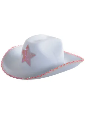 Starry White and Pink Sequin Cowgirl Costume Hat