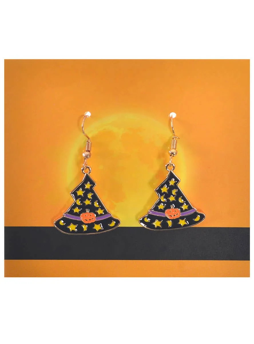 Stars and Moons Witch Hat Halloween Costume Earrings