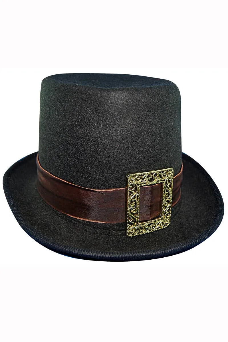 Steampunk Black Costume Top Hat with Gold Buckle