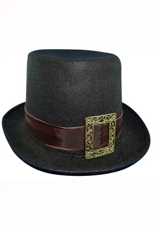 Steampunk Black Costume Top Hat with Gold Buckle