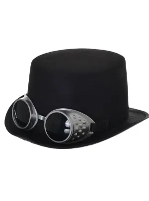 Steampunk Black Feltex Top Hat with Goggles