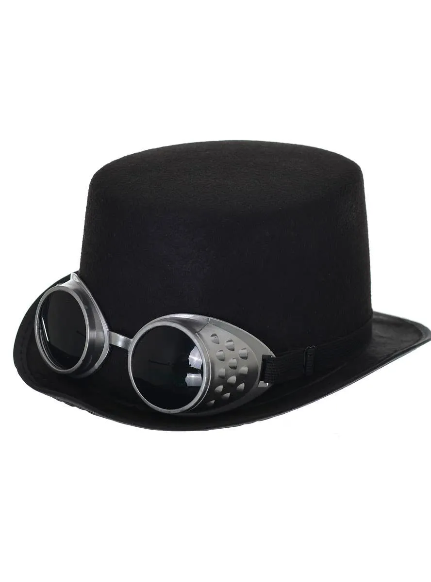 Steampunk Black Feltex Top Hat with Goggles