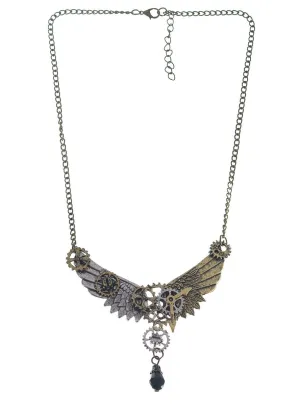 Steampunk Bronze and Silver Winged Costume Necklace