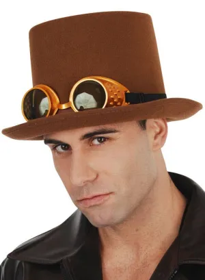Steampunk Brown Top Hat with Goggles