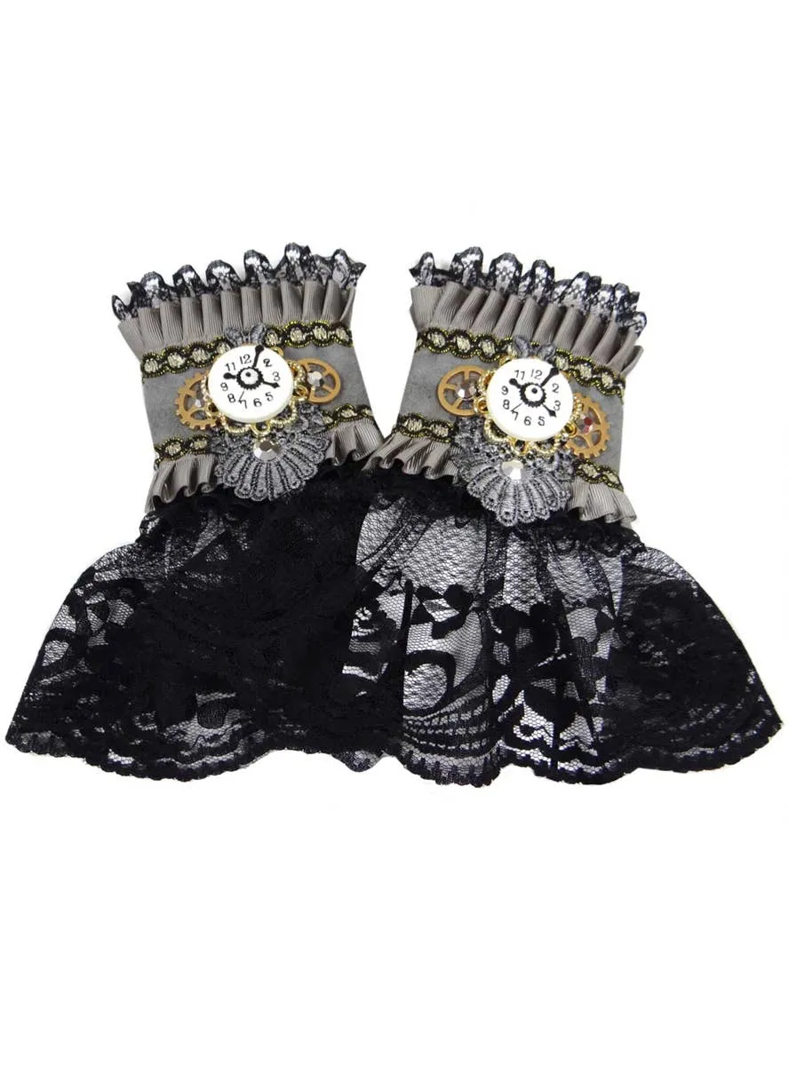 Steampunk Lace Trim Wrist Cuffs Costume Accessory