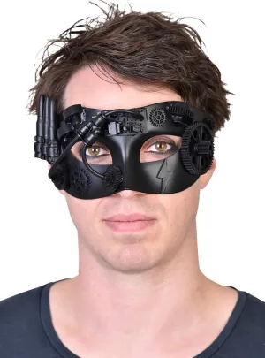 Sterling Matte Black Steampunk Mens Masquerade Mask