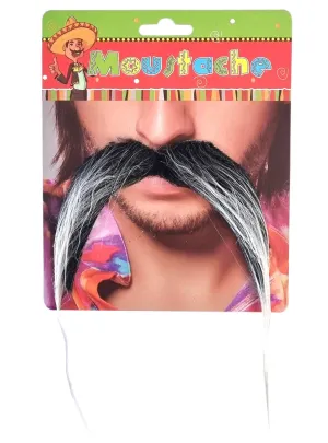 Stick-On Black and White Handlebar Costume Moustache