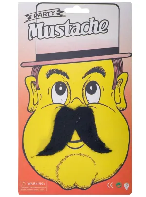 Stick-On Black Narrow Handlebar Costume Moustache