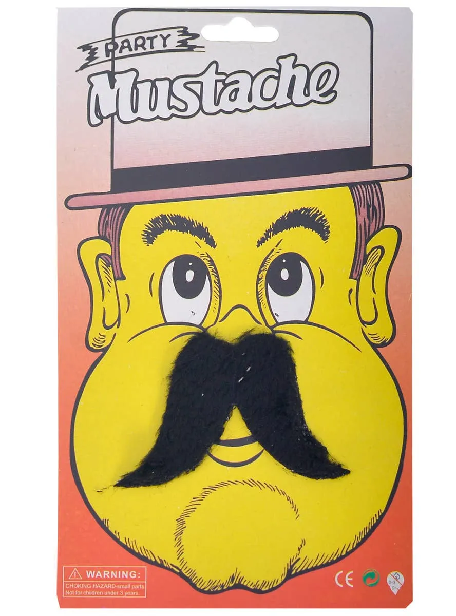 Stick-On Black Narrow Handlebar Costume Moustache