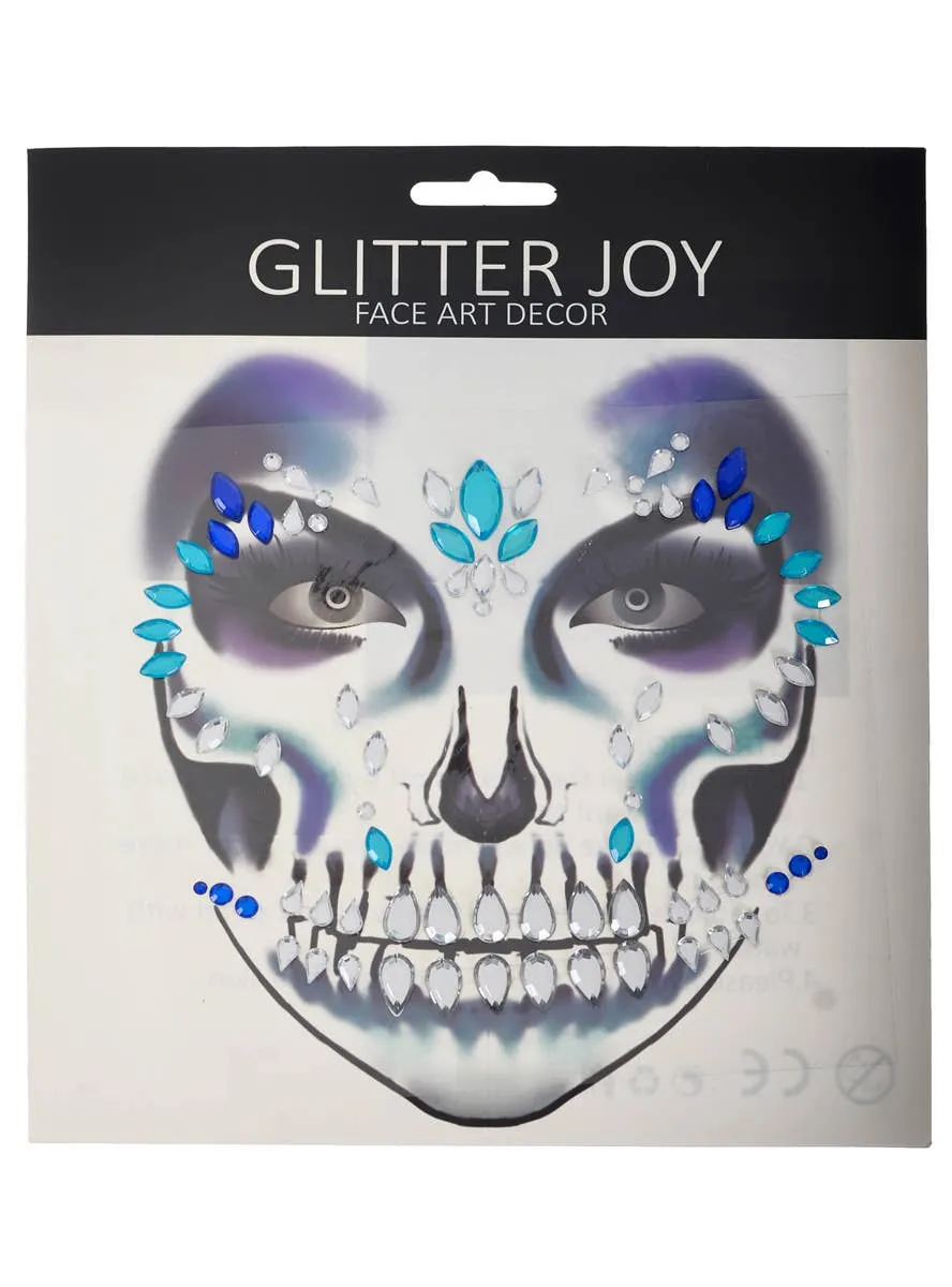Stick-On Blue Skeleton Face Jewels Halloween Accessory