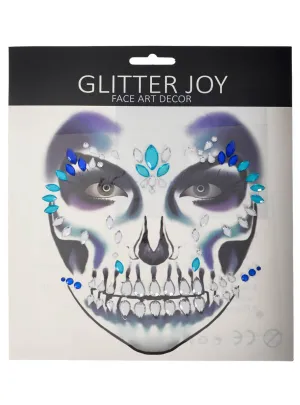 Stick-On Blue Skeleton Face Jewels Halloween Accessory