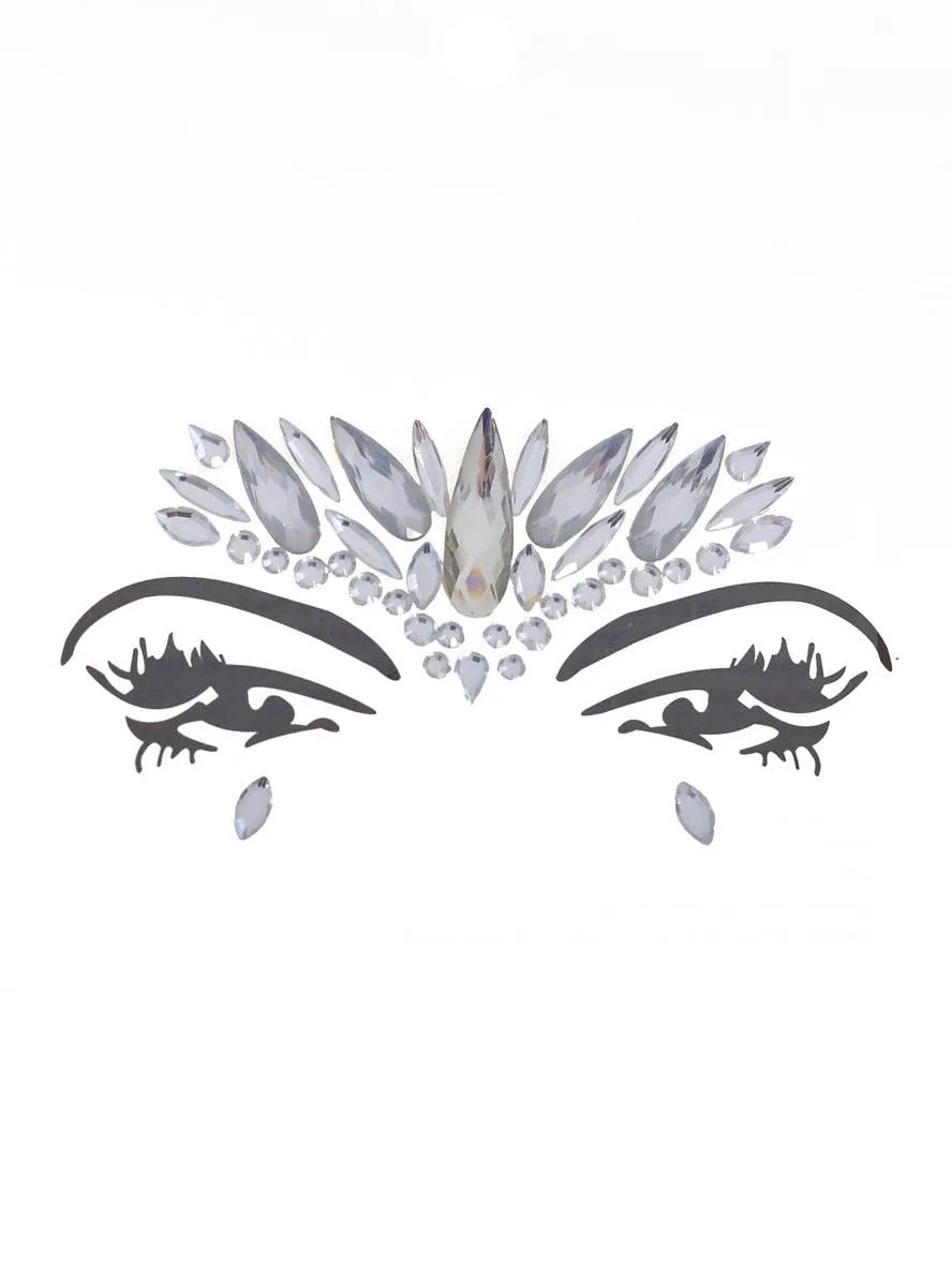 Stick-On Dazzling Silver Diamante Festival Face Jewels