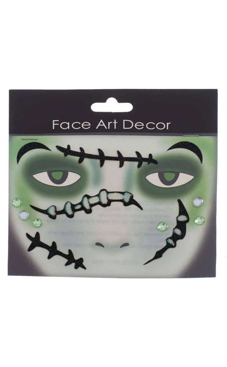 Stick On Glittery Frankenstein Stitches Makeup