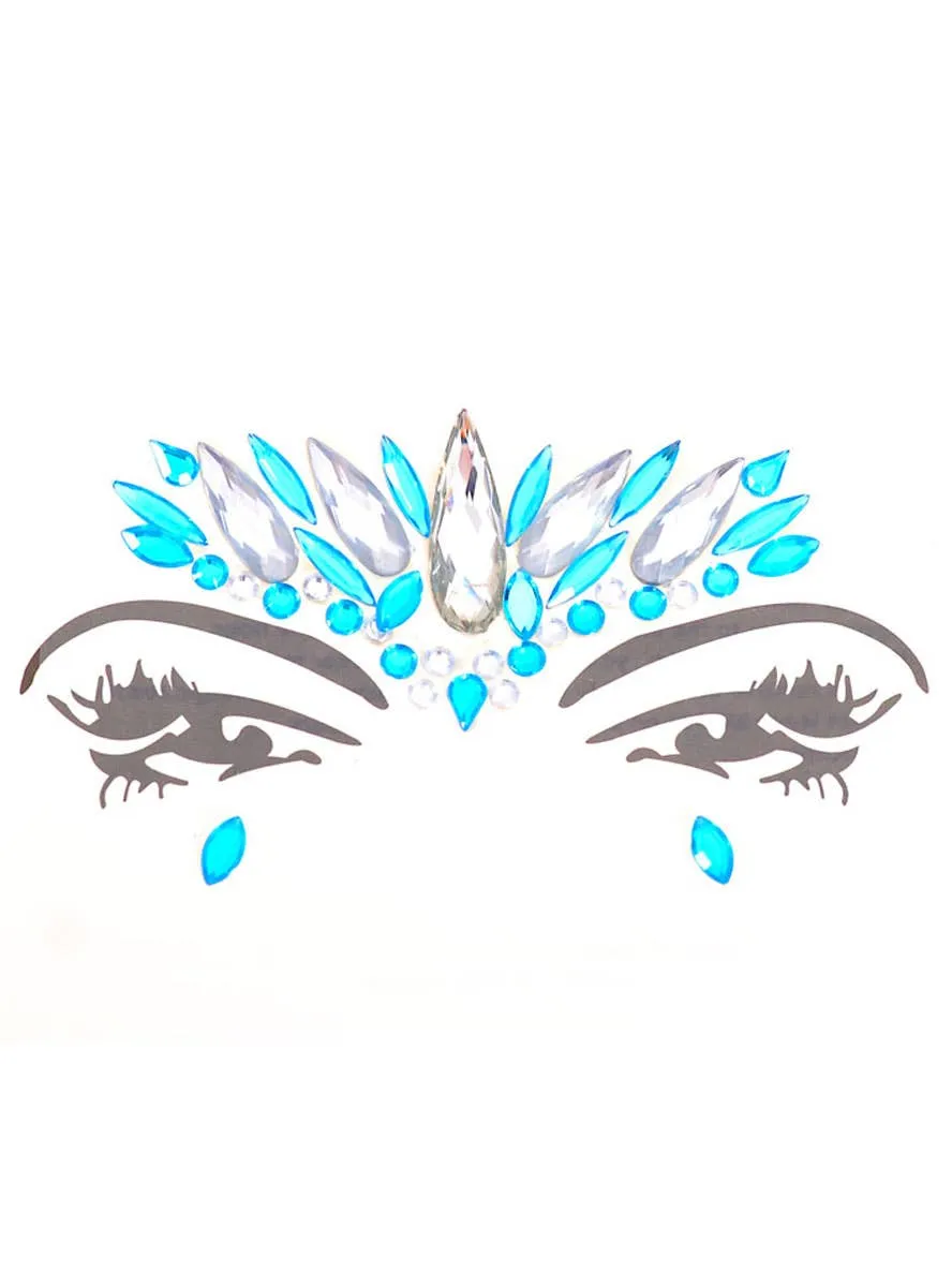 Stick-On Ice Blue and Silver Diamante Face Jewels