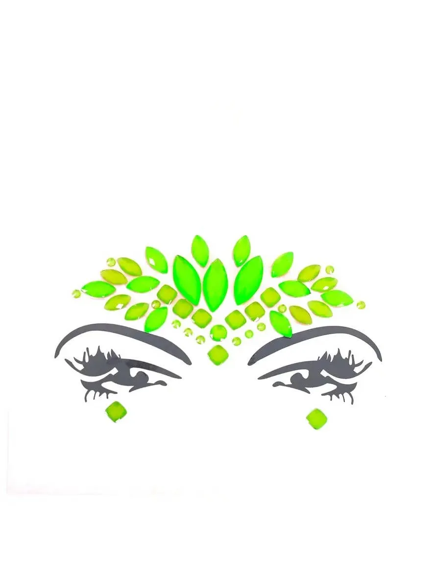 Stick-On Neon Green UV Reactive Festival Face Jewels