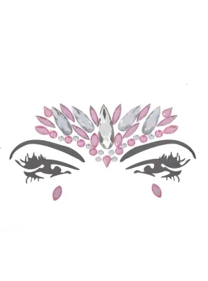 Stick-On Pink and Silver Diamante Festival Face Jewels