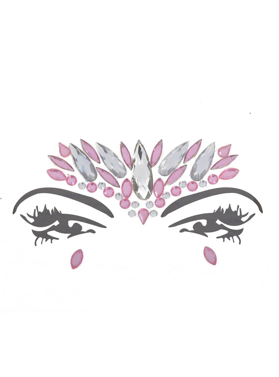 Stick-On Pink and Silver Diamante Festival Face Jewels